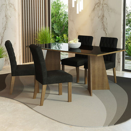 Juego de comedor Harper Negro Oxford y Marrón 180x78cm Rectangular de Cuatro Puestos con Cuatro Sillas - COMEDORES | Bylmo
