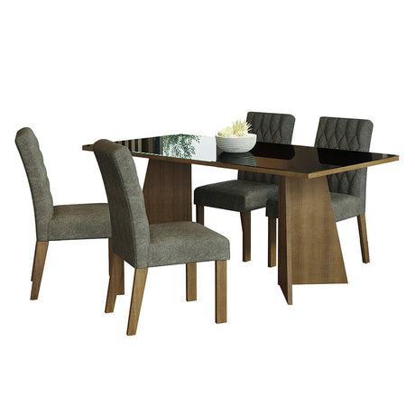 Juego de comedor Harper Negro y Marrón 180x78cm Rectangular de Cuatro Puestos con Cuatro Sillas - COMEDORES | Bylmo