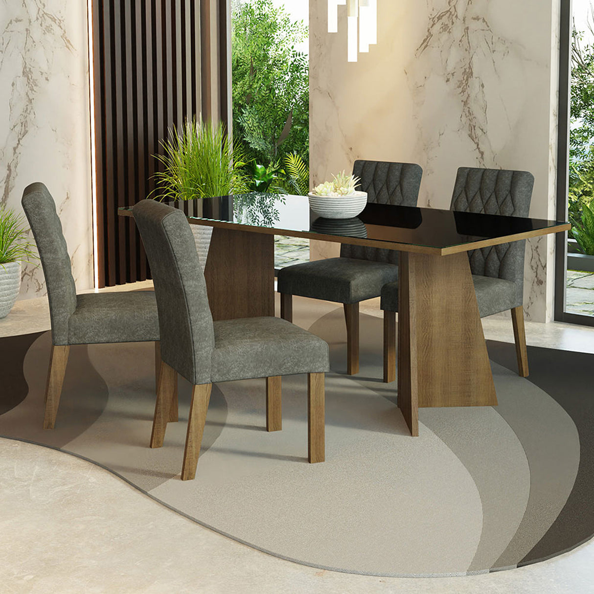 Juego de comedor Harper Negro y Marrón 180x78cm Rectangular de Cuatro Puestos con Cuatro Sillas - COMEDORES | Bylmo