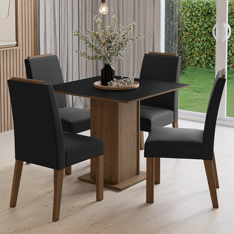 Juego de comedor Aspen Marrón y Negro 90x78cm Cuadrado de Cuatro Puestos con Cuatro Sillas - COMEDORES | Bylmo