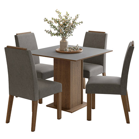 Juego de comedor Aspen Marrón y Gris 90x78cm Cuadrado de Cuatro Puestos con Cuatro Sillas - COMEDORES | Bylmo
