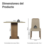 Juego de comedor Sines Marrón y Crema 90x78cm Cuadrado de Cuatro Puestos con Cuatro Sillas - COMEDORES | Bylmo