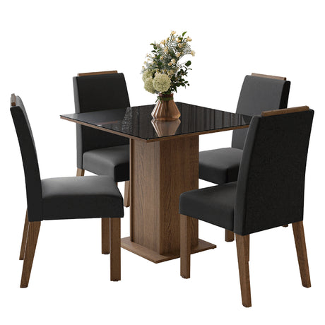 Juego de comedor Sines Marrón y Negro 90x78cm Cuadrado de Cuatro Puestos con Cuatro Sillas - COMEDORES | Bylmo