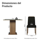 Juego de comedor Sines Marrón y Negro 90x78cm Cuadrado de Cuatro Puestos con Cuatro Sillas - COMEDORES | Bylmo