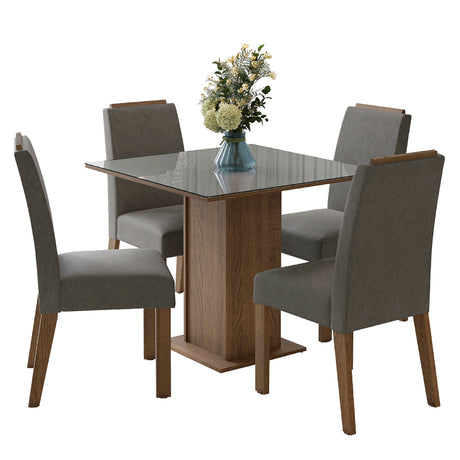 Juego de comedor Sines Marrón y Gris 90x78cm Cuadrado de Cuatro Puestos con Cuatro Sillas - COMEDORES | Bylmo