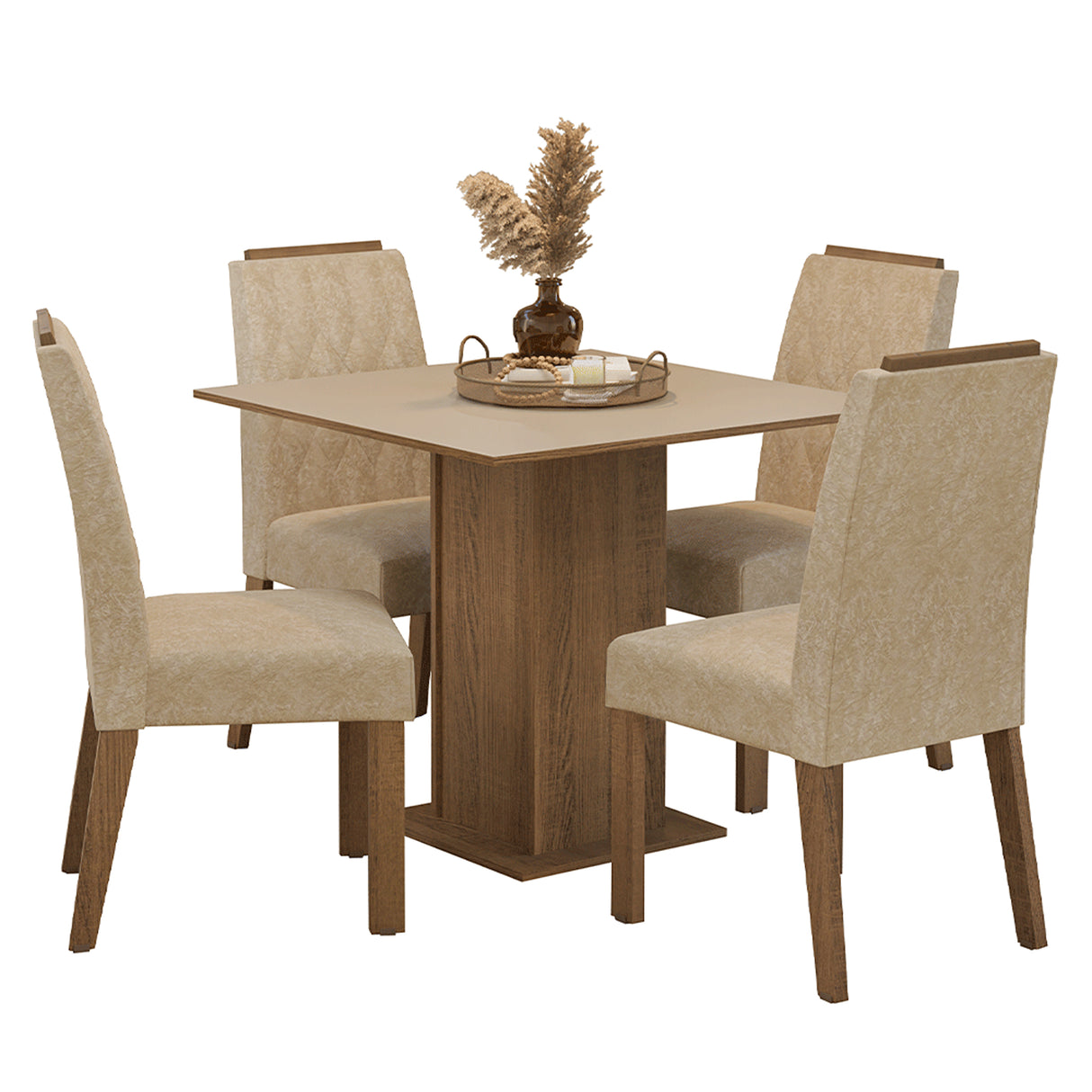 Juego de comedor Cannes Marrón y Crema 90x78cm Cuadrado de Cuatro Puestos con Cuatro Sillas - COMEDORES | Bylmo