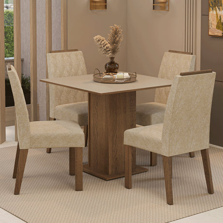 Juego de comedor Cannes Marrón y Crema 90x78cm Cuadrado de Cuatro Puestos con Cuatro Sillas - COMEDORES | Bylmo