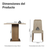 Juego de comedor Cannes Marrón y Crema 90x78cm Cuadrado de Cuatro Puestos con Cuatro Sillas - COMEDORES | Bylmo
