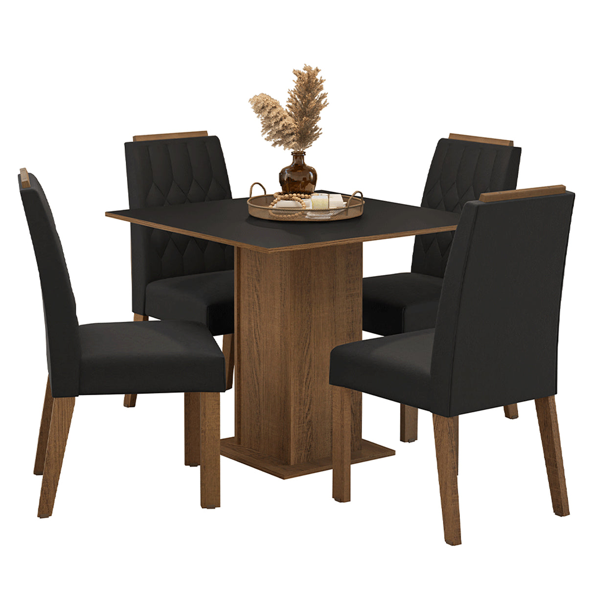 Juego de comedor Cannes Marrón y Negro 90x78cm Cuadrado de Cuatro Puestos con Cuatro Sillas - COMEDORES | Bylmo