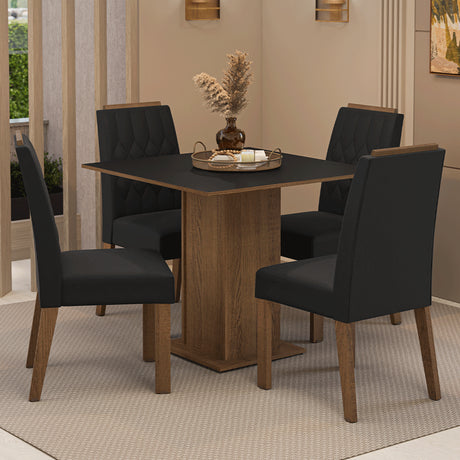 Juego de comedor Cannes Marrón y Negro 90x78cm Cuadrado de Cuatro Puestos con Cuatro Sillas - COMEDORES | Bylmo