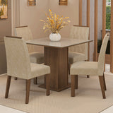 Juego de comedor Capri Marrón y Crema 90x78cm Cuadrado de Cuatro Puestos con Cuatro Sillas - COMEDORES | Bylmo