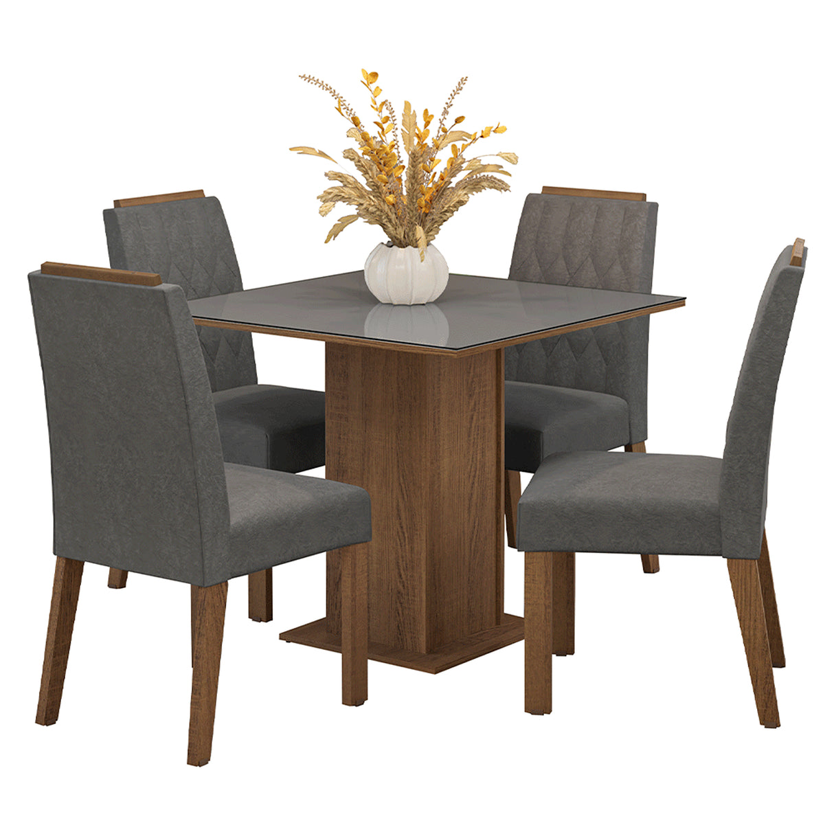 Juego de comedor Capri Marrón y Gris 90x78cm Cuadrado de Cuatro Puestos con Cuatro Sillas - COMEDORES | Bylmo