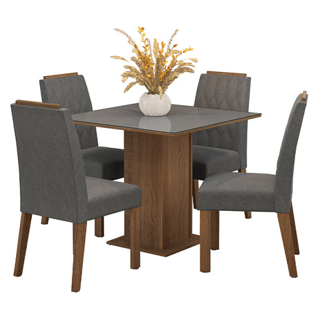 Juego de comedor Capri Marrón y Gris 90x78cm Cuadrado de Cuatro Puestos con Cuatro Sillas - COMEDORES | Bylmo
