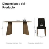 Juego de comedor Évora Marron Oxford y Negro 160x78cm Rectangular de Cuatro Puestos con Cuatro Sillas - COMEDORES | Bylmo
