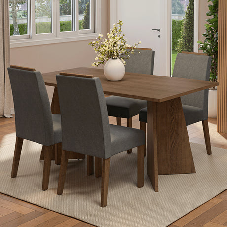 Juego de comedor Évora Marrón y Plateado 160x78cm Rectangular de Cuatro Puestos con Cuatro Sillas - COMEDORES | Bylmo