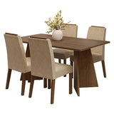 Juego de comedor Évora Marrón y Beige 160x78cm Rectangular de Cuatro Puestos con Cuatro Sillas - COMEDORES | Bylmo