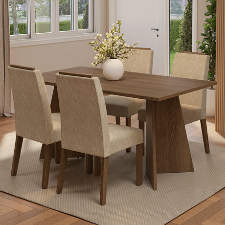 Juego de comedor Évora Marrón y Beige 160x78cm Rectangular de Cuatro Puestos con Cuatro Sillas - COMEDORES | Bylmo