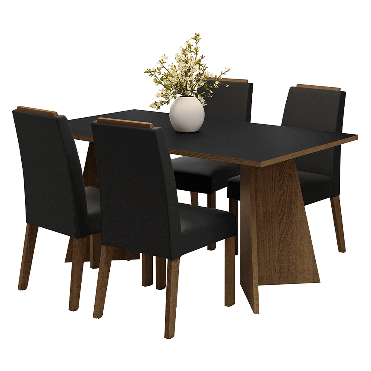 Juego de comedor Évora Marrón y Negro 160x78cm Rectangular de Cuatro Puestos con Cuatro Sillas - COMEDORES | Bylmo