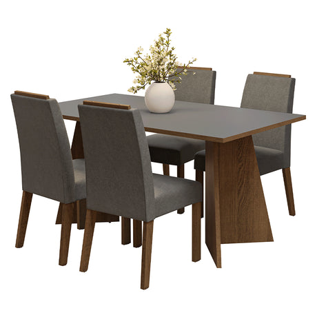Juego de comedor Évora Marrón y Gris 160x78cm Rectangular de Cuatro Puestos con Cuatro Sillas - COMEDORES | Bylmo