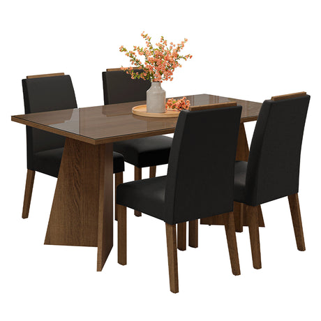Juego de comedor Braga Marron Oxford y Negro 160x78cm Rectangular de Cuatro Puestos con Cuatro Sillas - COMEDORES | Bylmo