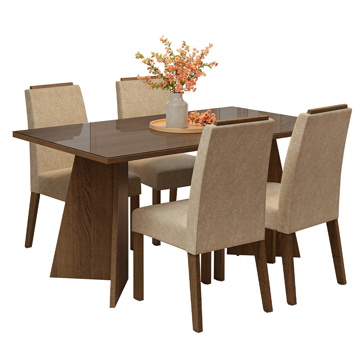 Juego de comedor Braga Marrón y Beige 160x78cm Rectangular de Cuatro Puestos con Cuatro Sillas - COMEDORES | Bylmo