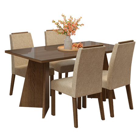 Juego de comedor Braga Marrón y Beige 160x78cm Rectangular de Cuatro Puestos con Cuatro Sillas - COMEDORES | Bylmo