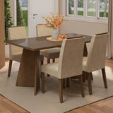 Juego de comedor Braga Marrón y Beige 160x78cm Rectangular de Cuatro Puestos con Cuatro Sillas - COMEDORES | Bylmo