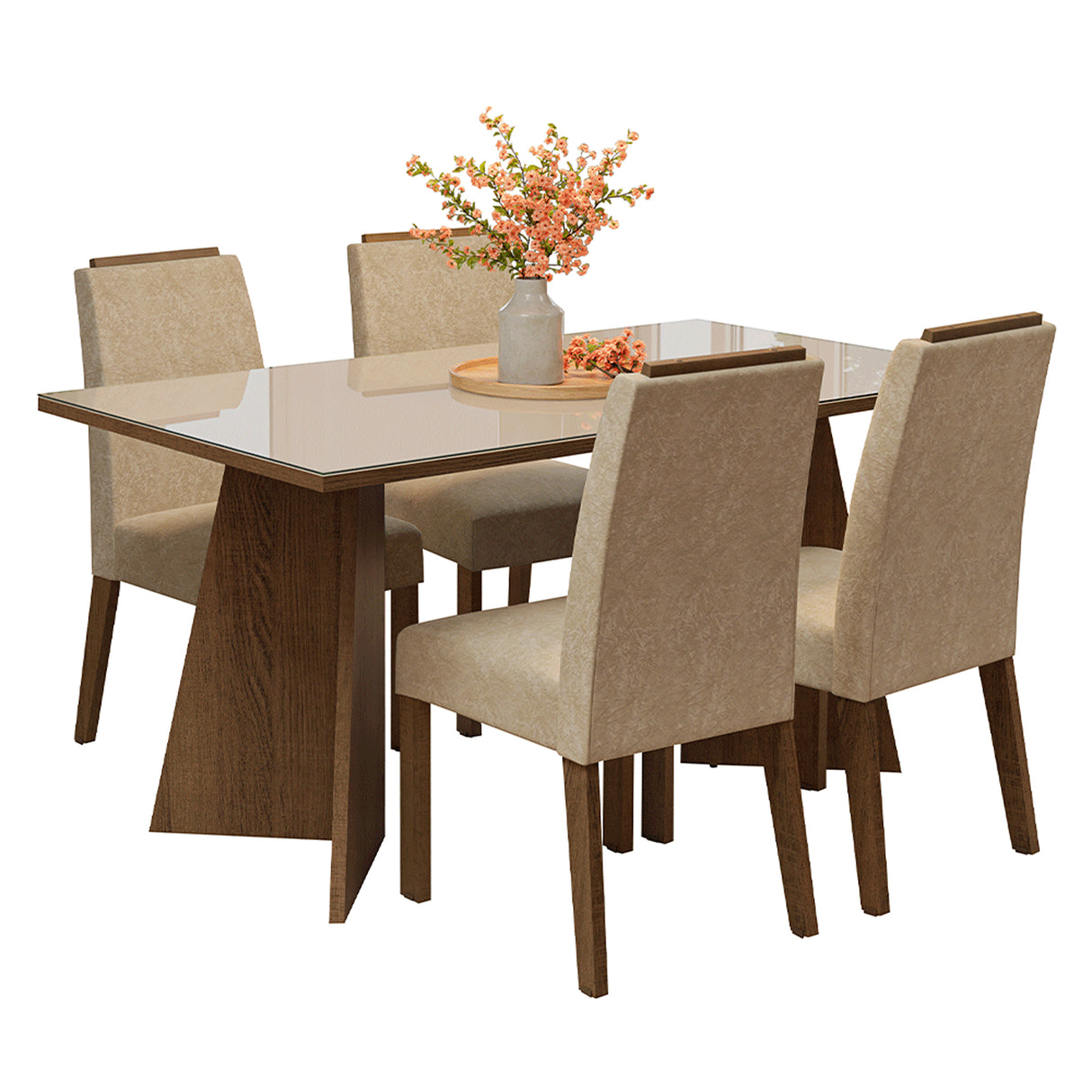 Juego de comedor Braga Marrón y Crema 160x78cm Rectangular de Cuatro Puestos con Cuatro Sillas - COMEDORES | Bylmo