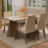 Juego de comedor Braga Marrón y Crema 160x78cm Rectangular de Cuatro Puestos con Cuatro Sillas - COMEDORES | Bylmo