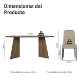 Juego de comedor Braga Marrón y Crema 160x78cm Rectangular de Cuatro Puestos con Cuatro Sillas - COMEDORES | Bylmo