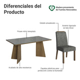 Juego de comedor Braga Marrón y Gris 160x78cm Rectangular de Cuatro Puestos con Cuatro Sillas - COMEDORES | Bylmo