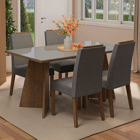 Juego de comedor Braga Marrón y Gris 160x78cm Rectangular de Cuatro Puestos con Cuatro Sillas - COMEDORES | Bylmo