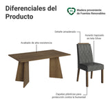 Juego de comedor Tulum Marrón y Plateado 160x78cm Rectangular de Cuatro Puestos con Cuatro Sillas - COMEDORES | Bylmo
