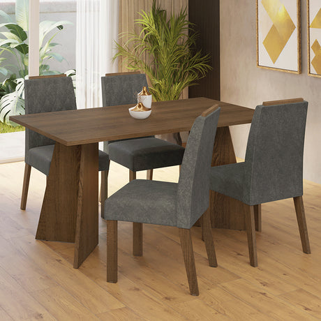 Juego de comedor Tulum Marrón y Plateado 160x78cm Rectangular de Cuatro Puestos con Cuatro Sillas - COMEDORES | Bylmo