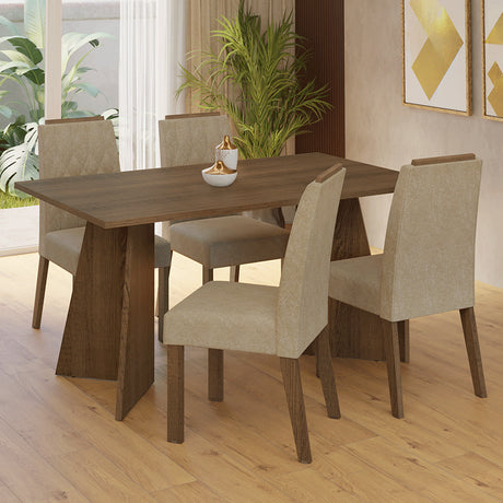 Juego de comedor Tulum Marrón y Beige 160x78cm Rectangular de Cuatro Puestos con Cuatro Sillas - COMEDORES | Bylmo