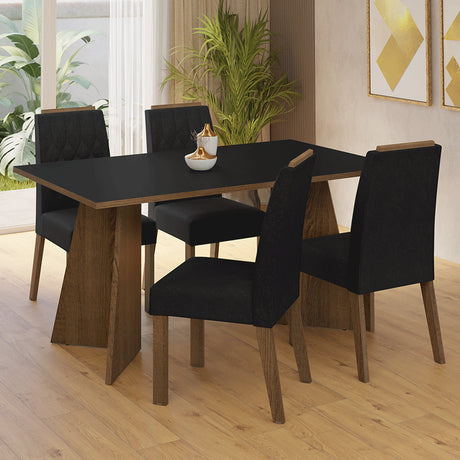 Juego de comedor Tulum Marrón y Negro Oxford 160x78cm Rectangular de Cuatro Puestos con Cuatro Sillas - COMEDORES | Bylmo
