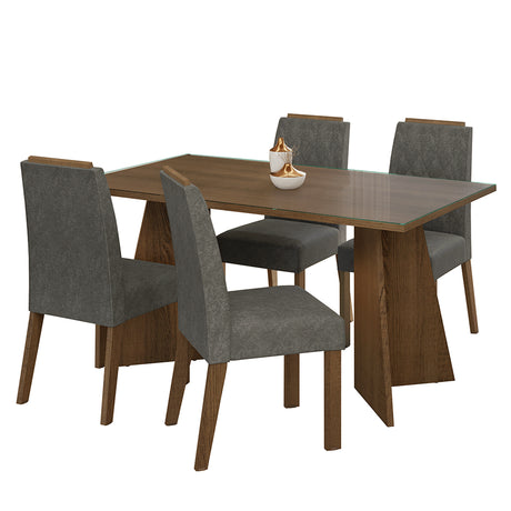 Juego de comedor Porto Marrón y Plateado 160x78cm Rectangular de Cuatro Puestos con Cuatro Sillas - COMEDORES | Bylmo