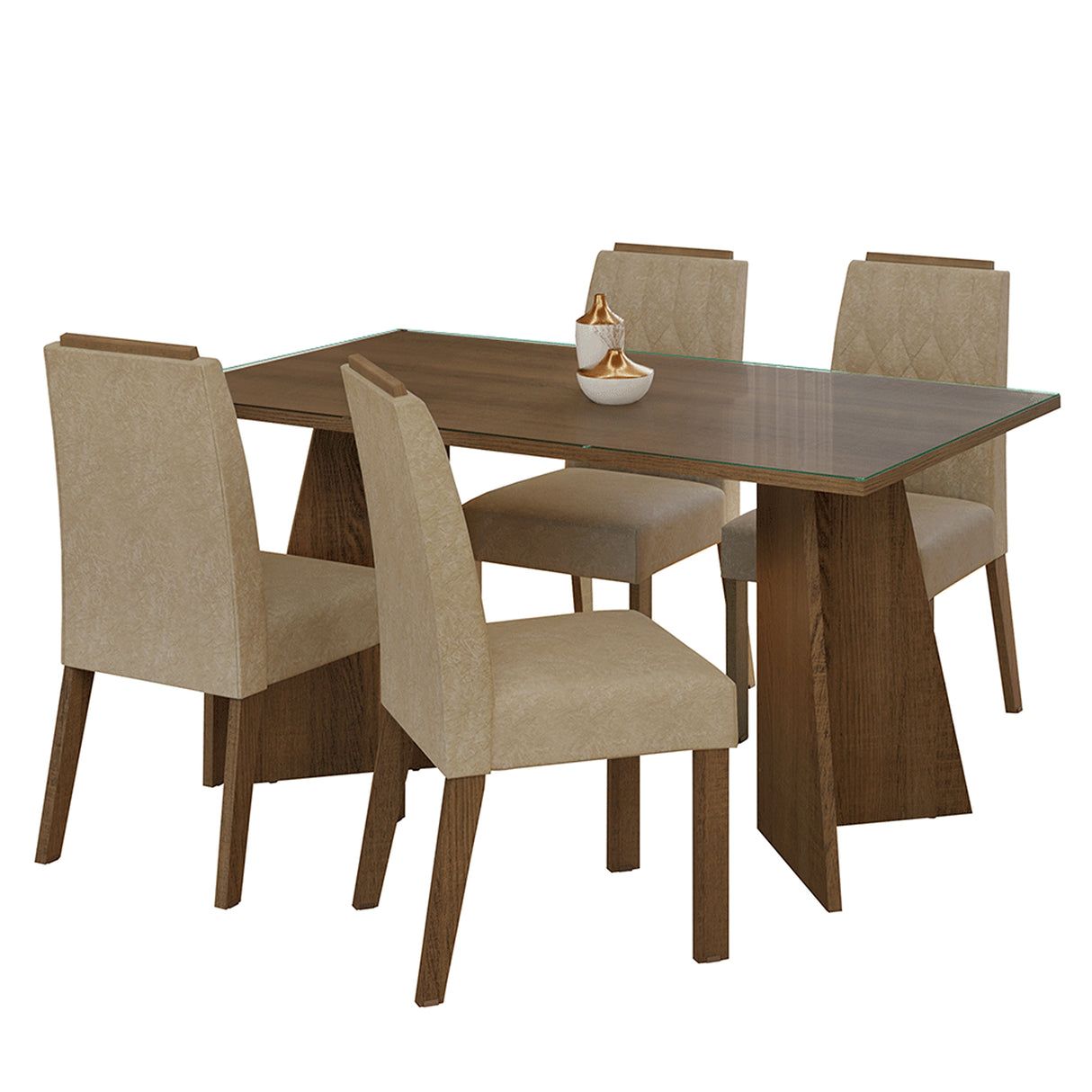 Juego de comedor Porto Marrón y Beige 160x78cm Rectangular de Cuatro Puestos con Cuatro Sillas - COMEDORES | Bylmo
