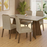Juego de comedor Porto Marrón y Crema 160x78cm Rectangular de Cuatro Puestos con Cuatro Sillas - COMEDORES | Bylmo