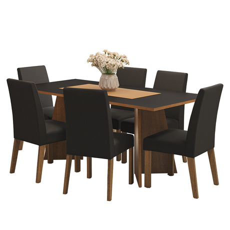 Juego de comedor Simone Marrón y Negro 180x78cm Rectangular de Seis Puestos con Seis Sillas - COMEDORES | Bylmo