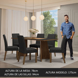 Juego de comedor Simone Marrón y Negro 180x78cm Rectangular de Seis Puestos con Seis Sillas - COMEDORES | Bylmo