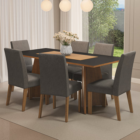 Juego de comedor Simone Negro y Marrón 180x78cm Rectangular de Seis Puestos con Seis Sillas - COMEDORES | Bylmo
