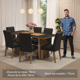 Juego de comedor Madison Marrón y Negro 180x78cm Rectangular de Seis Puestos con Seis Sillas - COMEDORES | Bylmo
