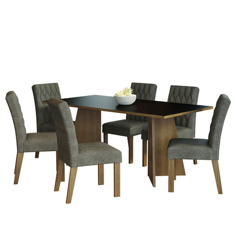 Juego de comedor Madison Negro y Marrón 180x78cm Rectangular de Seis Puestos con Seis Sillas - COMEDORES | Bylmo