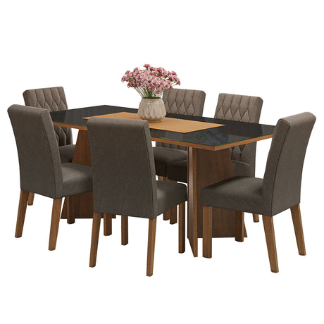 Juego de comedor Marissa Negro y Marrón 180x78cm Rectangular de Seis Puestos con Seis Sillas - COMEDORES | Bylmo