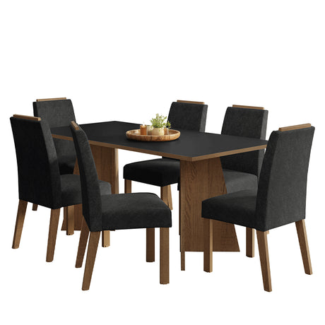Juego de comedor Minsk Marron Oxford y Negro 180x78cm Rectangular de Seis Puestos con Seis Sillas - COMEDORES | Bylmo