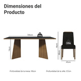 Juego de comedor Minsk Marron Oxford y Negro 180x78cm Rectangular de Seis Puestos con Seis Sillas - COMEDORES | Bylmo
