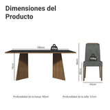 Juego de comedor Minsk Marrón y Negro 180x78cm Rectangular de Seis Puestos con Seis Sillas - COMEDORES | Bylmo