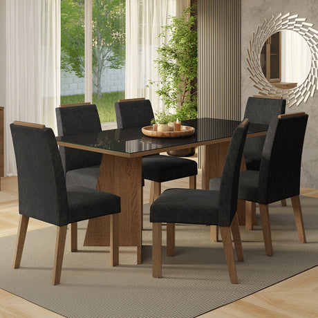 Juego de comedor Amalfi Marrón y Negro Oxford 180x78cm Rectangular de Seis Puestos con Seis Sillas - COMEDORES | Bylmo