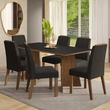 Juego de comedor York Marrón y Negro Oxford 180x78cm Rectangular de Seis Puestos con Seis Sillas - COMEDORES | Bylmo